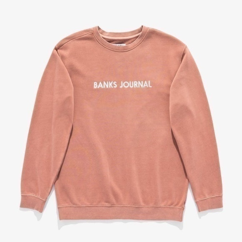 Banks Journal Label Crew Graphic Fleece Sweatshirt - Salmon